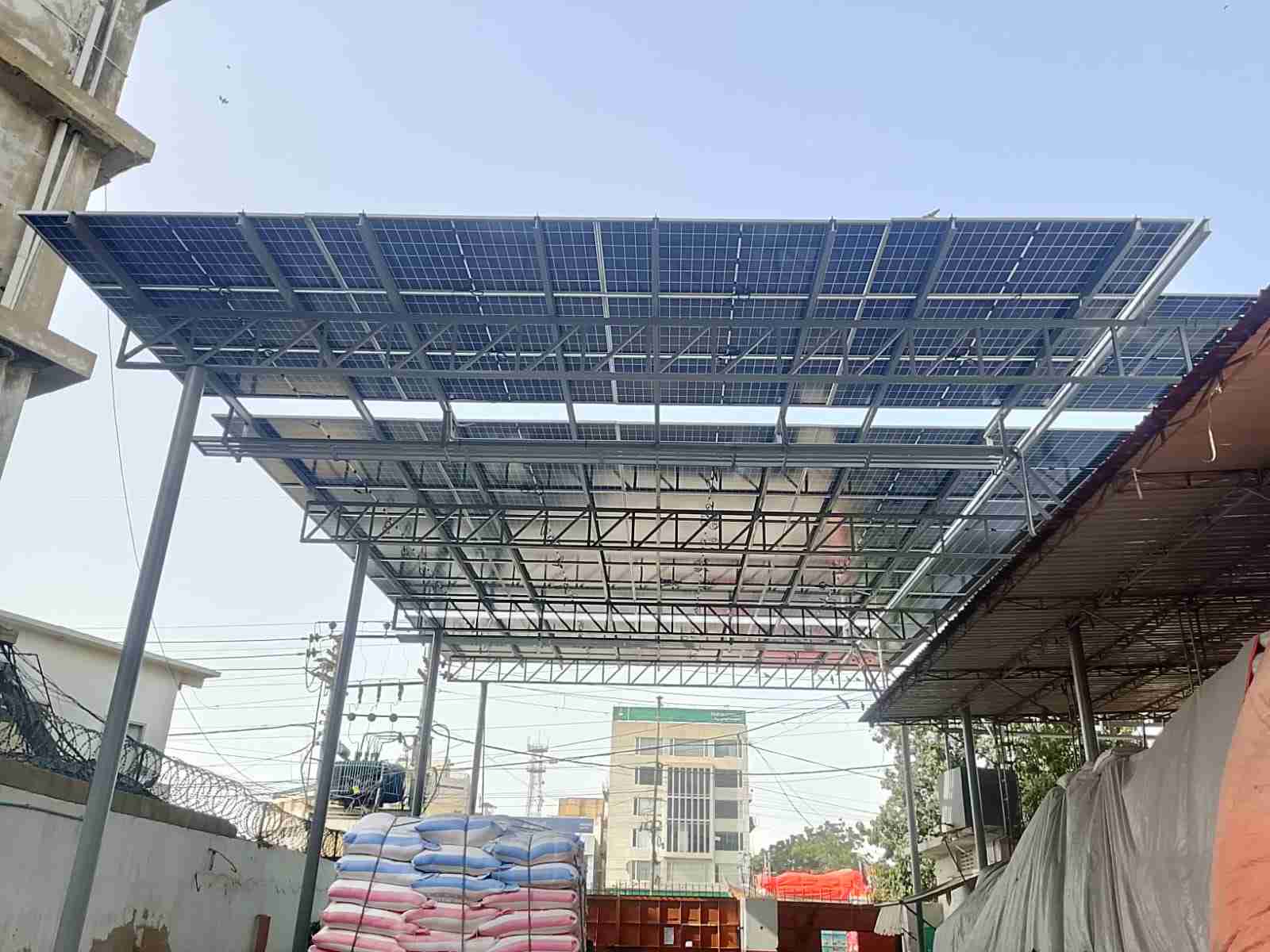 Solar panel canopy structure.